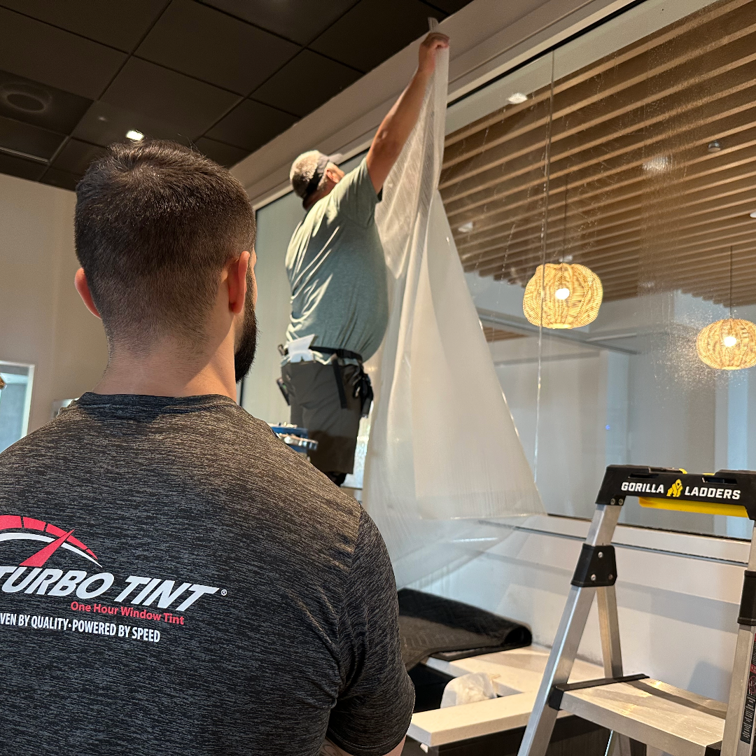 Office window walls covered in window film for a new upgraded  look and privacy without new windows